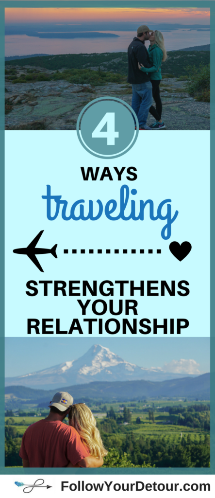 Couples travel can have incredible benefits to a marriage or relationship.Here are 4 reasons why traveling strengthens your connection and bond. So grab your significant other and plan a trip. This full-time traveling couple gives destination ideas and tips for planning vacations in the USA and abroad too. #couplestravel #travel #TravelBlogger #bucketlist #destinations #traveltips #traveltheworld #marriage