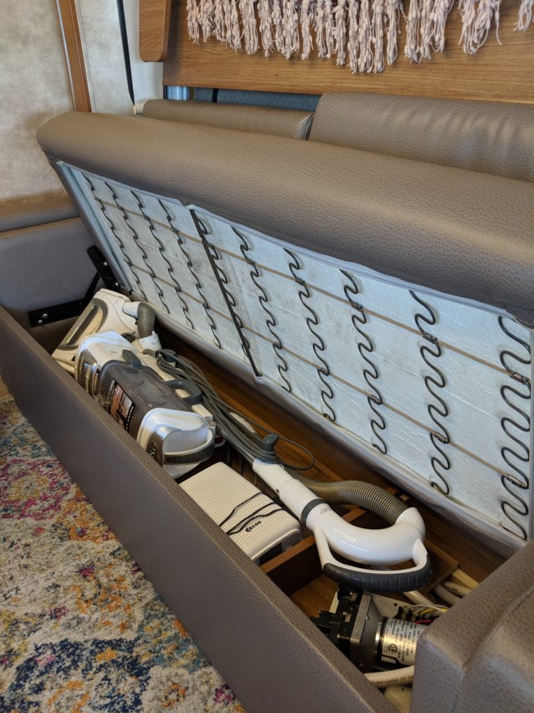 vacuum in under couch storage space in RV