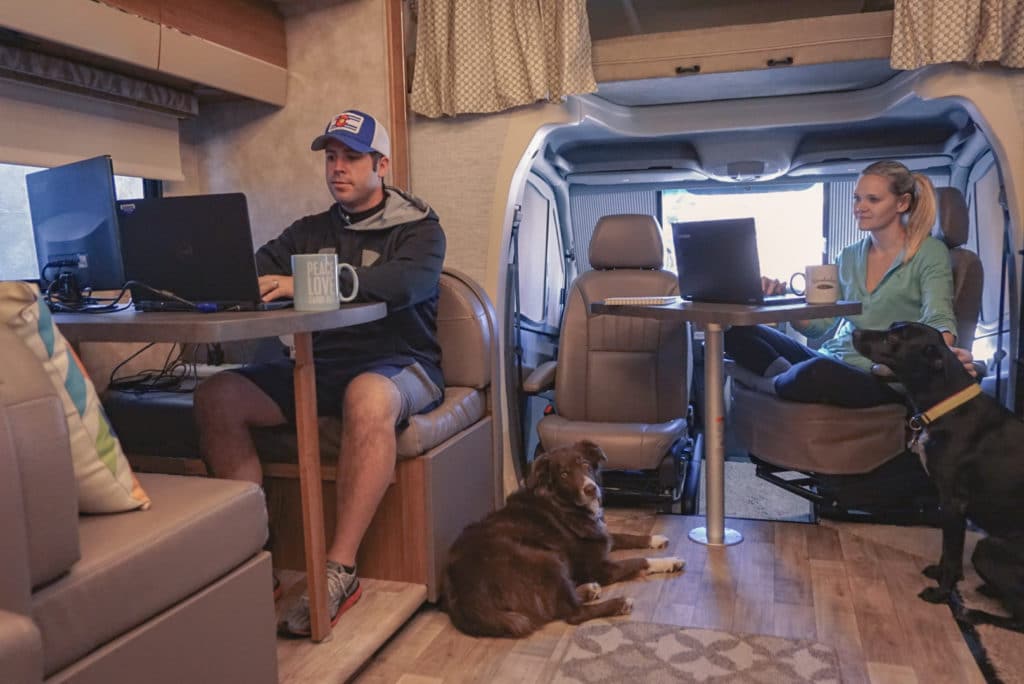Couple with 2 dogs living in an RV working remotely 
